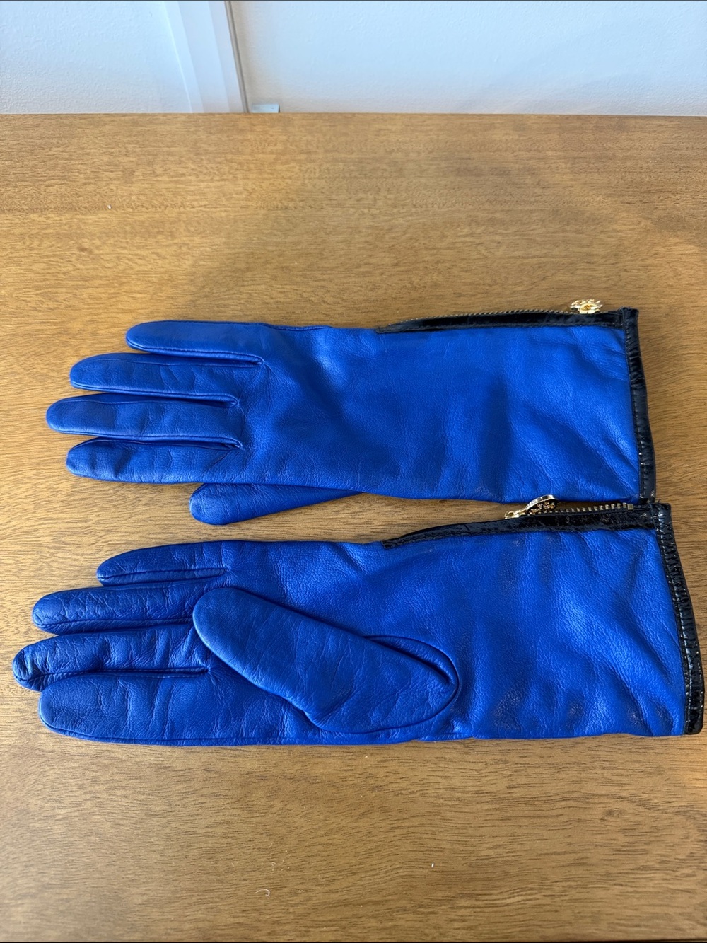 Tory Burch Royal Blue Leather Zip-Accent Gloves